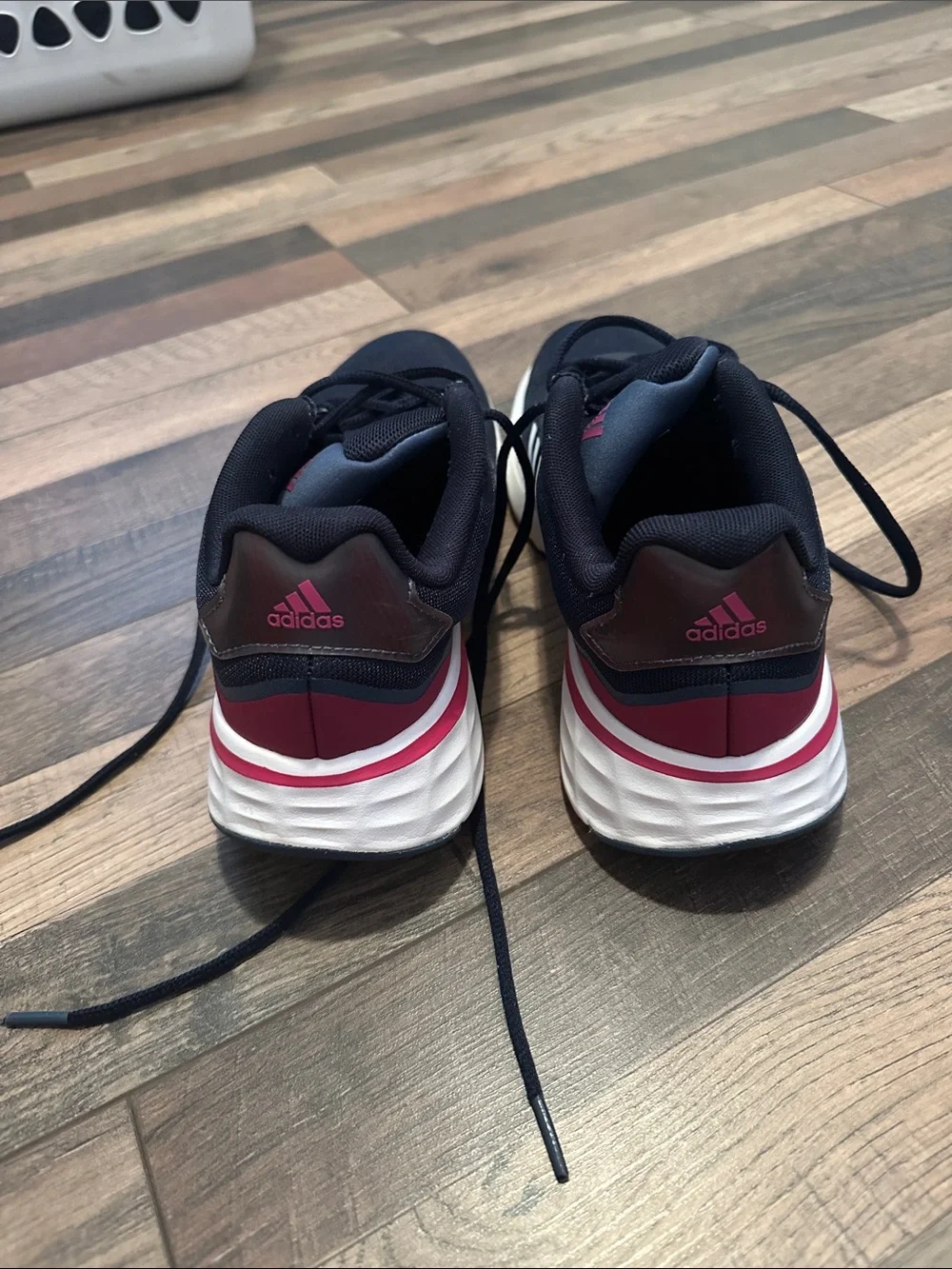 adidas Navy and White Running Shoes with Pink Trim